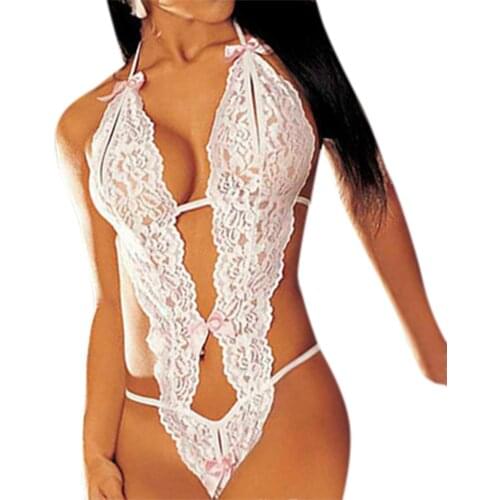 Sexy Deep V Bodysuit Women Exotic Underwear Floral Lace Bowknot Hollow Out Jumpsuit Lingerie Bodysuits Teddies Lenceria Mujer