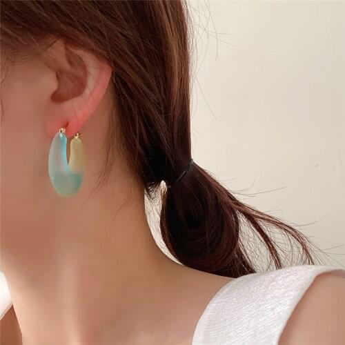 AOMU French Colorful Translucent Frosted Resin Hoop Earrings Simple Retro Irregular Geometric Earrings for Women Accessories