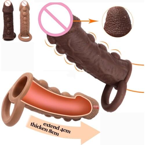 Silicone Penis Extender Condoms Male Penis Enlargement Sleeves For Couples Reusable Condom Delay Ejaculation Cock Rings Sex Toys