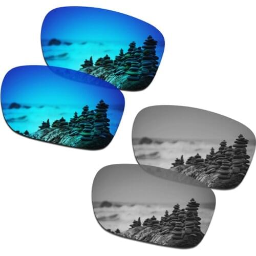 SmartVLT 2 Pairs Polarized Sunglasses Replacement Lenses for Oakley Holbrook Ice Blue and Silver Titanium