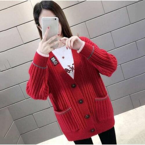 Cardigans Sweater Women Fashion V Neck Loose Knitwear Single Breasted Casual Knitted Cardigan Outerwear Winter Jacket Coat