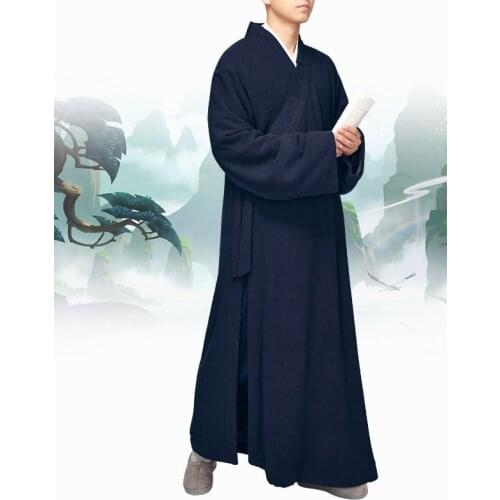 Unisex Winter warm buddhist high quality cotton&linen shaolin monk kung fu suits buddha robe gown zen lay clothing
