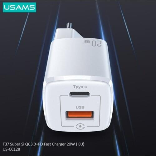 USAMS Super Si USB C Charger 20W QC3.0+ PD3.0 Fast Charger For Iphone 12 Pro Max 11 8 Ipad Huawei P30 p40 Xiaomi Mini Charger