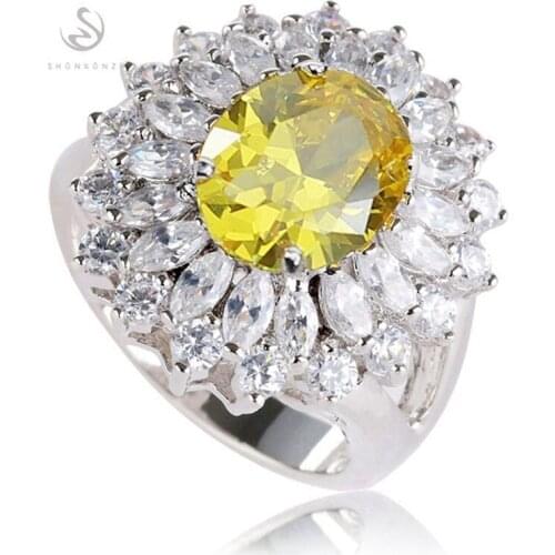 SHUNXUNZE vintage Engagement Wedding rings for Women Pink Yellow Cubic Zirconia Rhodium Plated R458 R461 size 6 7 8 9 10 11 12