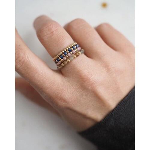 Fashion Amethyst Pink Tourmaline Crystal Beaded Rings Cute Minimalist Elastic Rope 3 mm Bead Geometric Fine Rings for Women Gift