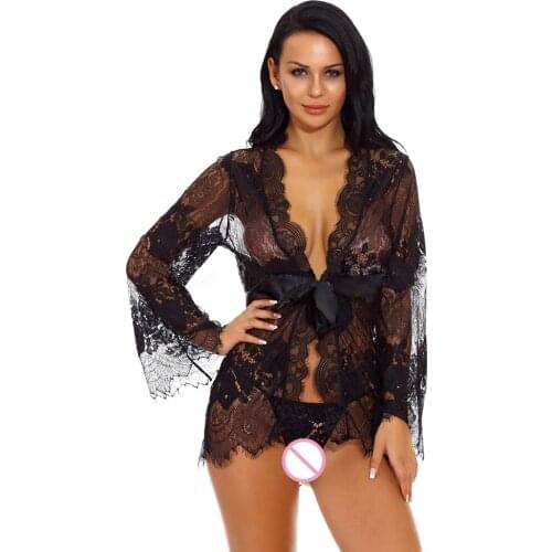 Women Ladies Lace Lingerie Nightwear Babydoll See-through Summer Clothes Long Sleeves Lace Yards Erotic Lingerie For Women Hot