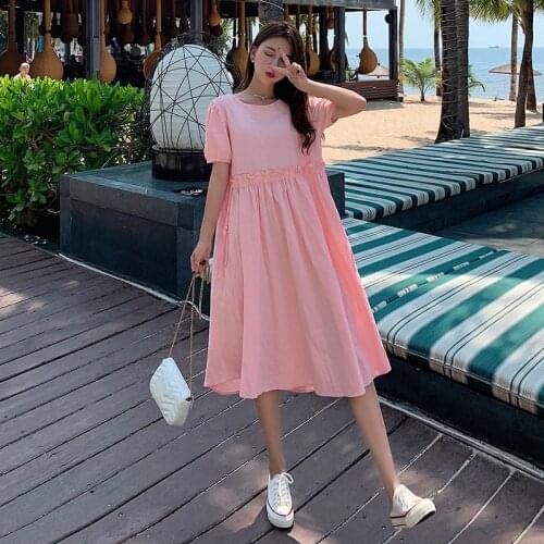 Large Size Women Summer Cotton Hemp Midi Pink Dress Hollow Out Loose Womens Dresses Green Ruffles Loose Waist Clothes 4xl