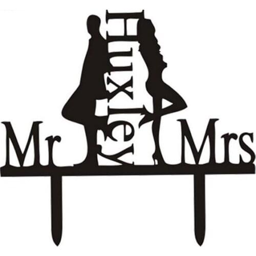 100pcs/lot Creative Mr and Mrs Back to back design Acrylic wedding cake inserted card Wedding Cake Topper Party Cake Decorations