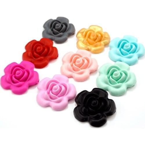 20 pieces BPA Free 100% Food Grade Baby Silicone Rose Flower Silicone Beads loose beads for DIY Necklaces Loose Beads Pendant
