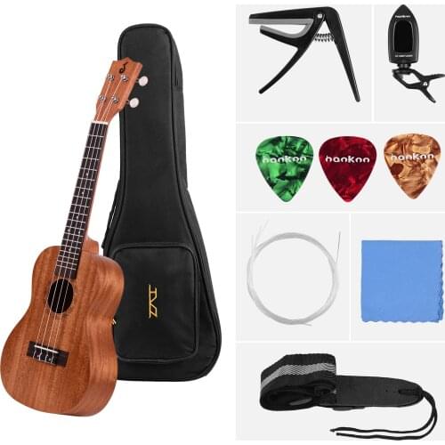 23 Inch Acoustic Concert Ukulele Ukelele Uke Plywood Body Engineered Wood Fingerboard Bridge with Bag Tuner Uke Strap Picks Capo