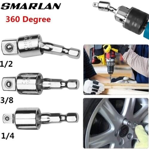 3pcs 360° 1/4" 3/8" 1/2" Screwdriver Electric Wrench Hex Handle To Square Head Sleeves Conversion hand Tools Connecting Rod Sets