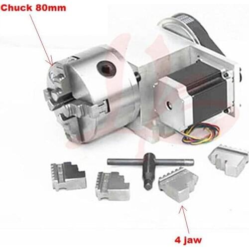 4 Jaw 80mm chuck CNC 4th Axis CNC dividing head for cnc router cnc miiling machine