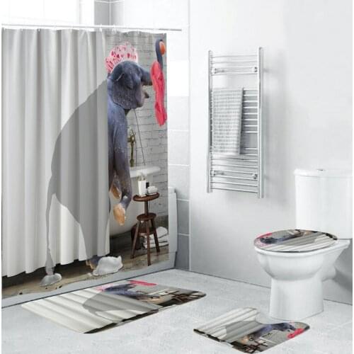 4pcs/set Bathroom Set 3D Print Animal Elephant Shower Curtains Fabric Curtain Bath Mat Kitchen Toilet Rug Non-Slip Floor Carpet