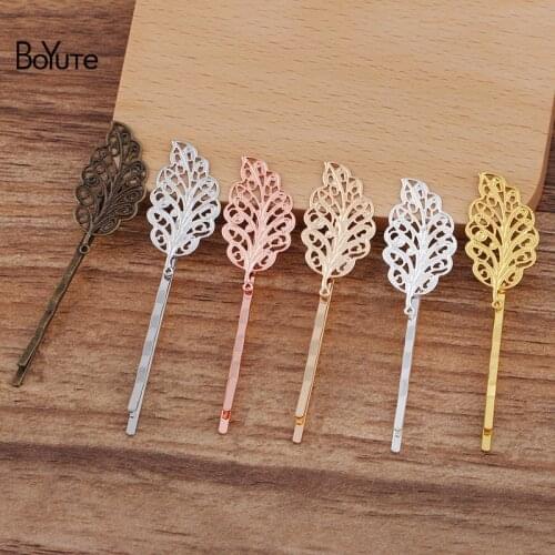 BoYuTe 40 Pieces 17*34MM Filigree Feather Hair Clip 6 Colors Plated Women Barrette Hair Jewelry