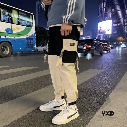 Fashion Mens Hi-street Cargo Pants Slim Fit Urban Style Hip Hop Patchwork Pocket Trousers Cuffed Joggers Pants For Male clothing