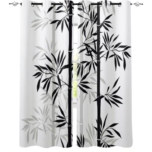 Black White Bamboo Chinese Style Blackout Curtains Bedroom Living Room Home Decoration for Children Girls Boys Gift