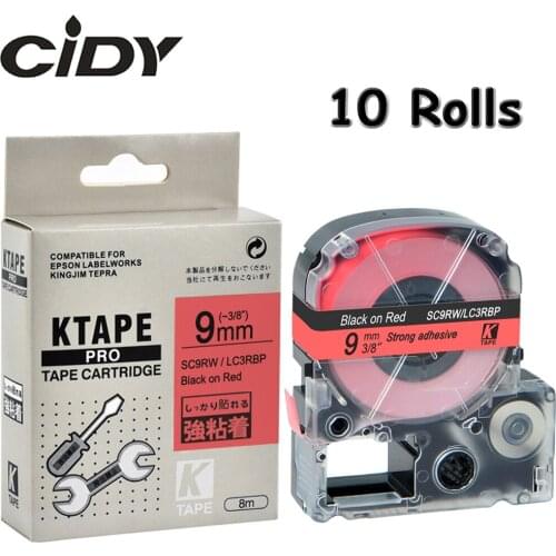 CIDY 10Pcs Compatible SC9RW/LC-3RBP 9mm Black on Red label tape used for kingjim/epson label maker LW400 LW700 LW800 SR150
