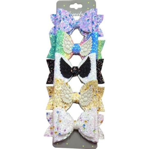 5PCS/SET Lovely Wing Sequin Girls Clip Bows Child Hair Tie Knot Creativity Handmade Hairpins Fashion Hair Accessories For Kids