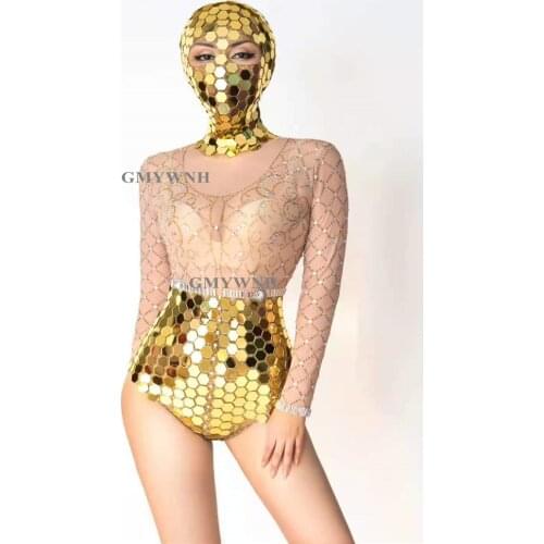 H147 Bodysuit Sequins Mirrors Pearls Diamond Sexy Leotard Sexy Costume Catwalk Singer Dancer Elastic Stretched Tight Show Party