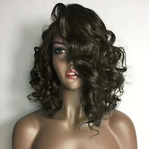 Brown water wave Wig Human Hair Glueless Lace Front Wig Layered Haircut With Bangs Kardashian style Brazilian Hair Ombre Wigs