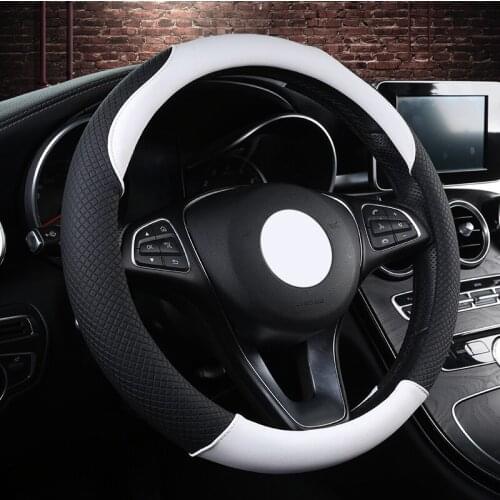 Leather Car Steering Wheel Cover Durable Anti-slip Steering Wheel Wrap Cover Fits 37/38cm Car Interior Accessories Black