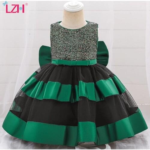 LZH Infant Dress Bowknot Stripe Stitching Childrens Wedding Dress Baby Girl Birthday Sequin Cake Princess Dress Newborn Clothes