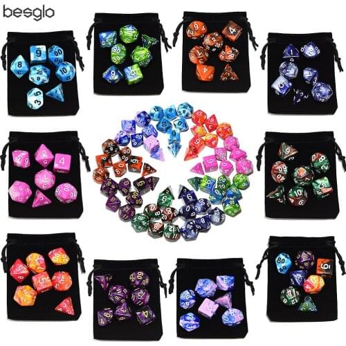 Marble Polyhedral Dice 7 die with Velvet Pouch for RPG DnD MTG Games D4 D6 D8 D10 D% D12 D20