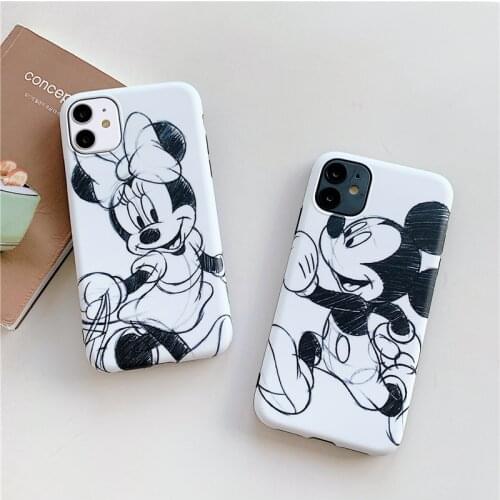 Disney Penciling Mickey Minnie Matte IMD Soft Case for iPhone 12 11 Pro Max XR XS Max 7 8 Plus X SE Full Body Phone Back Cover