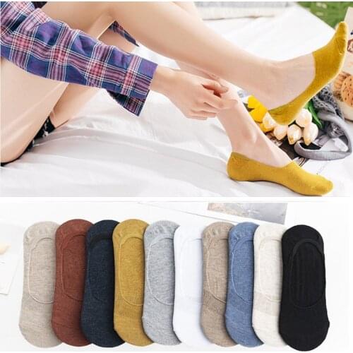5 Pairs/Multiple Woman Socks Cotton Invisible Womens No-show Non-slip Silicone Spring Summer Solid Color Slippers Female Socks
