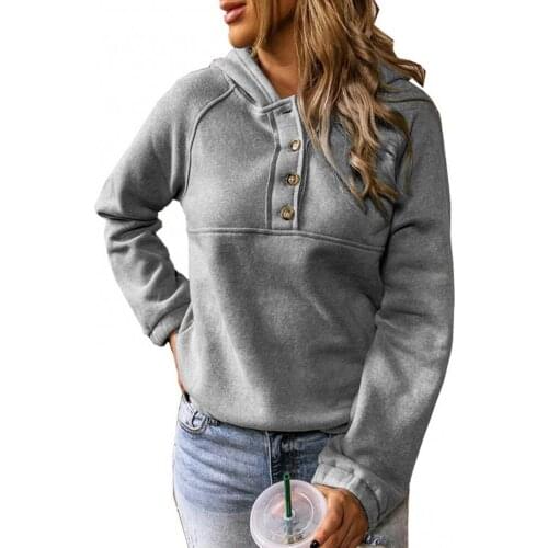 Autumn Winter Female Sweatshirt Warm Women Solid Color Long Sleeve Buttons Hooded Sweatshirt Hoodie Ladies Pullover Coats