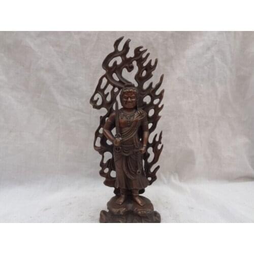 Song voge gem S3042 8" Tibet Buddhist Bronze Stand Japanese Fudo-Myo-O Achalanatha Buddha Statue