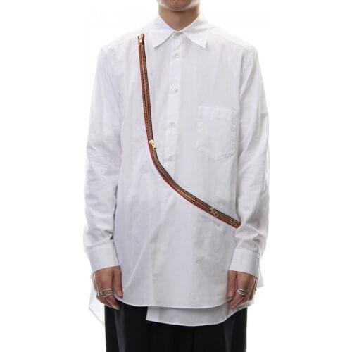 S-6XL!!Fashionable mens shirt with red and black zipper stitching loose pure cotton