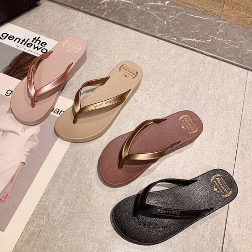 Summer Flip Flops Solid Color Slope Slippers Women Outer Wear Fashion Port Style Casual Beach Flop Flips Outdoor Ladies Shoes