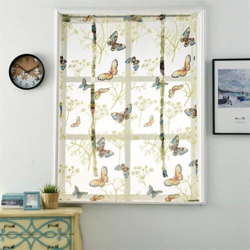 Home Decoration Roman Curtain Butterfly Tulle Sheer Voile Roman Short Kitchen Windows Curtains For Kitchen Valances Living Room