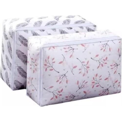 2PCS Foldable Storage Bag Print Clothes Blanket Quilt Organizer Storage Bag Transparent Travel Luggage Organizer Bag