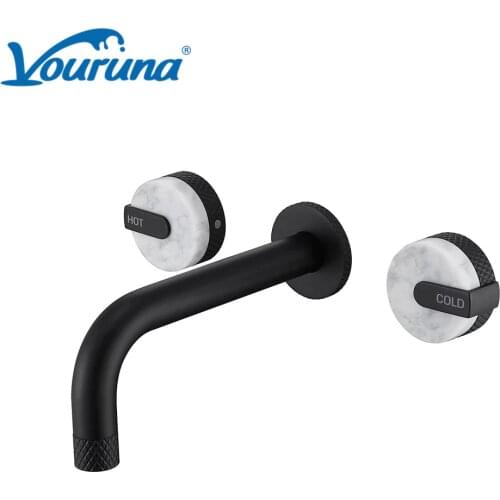 VOURUNA Contemporary Matte Black Bathroom Faucet Wall Mounted Basin Mixer Tap with Rough in Valve