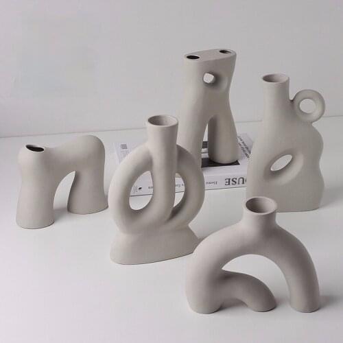 Modern White Irregular Ceramic Vase Flower Arrangement Wedding Decoration Abstract Special-shaped Flower Vase Home Decoration