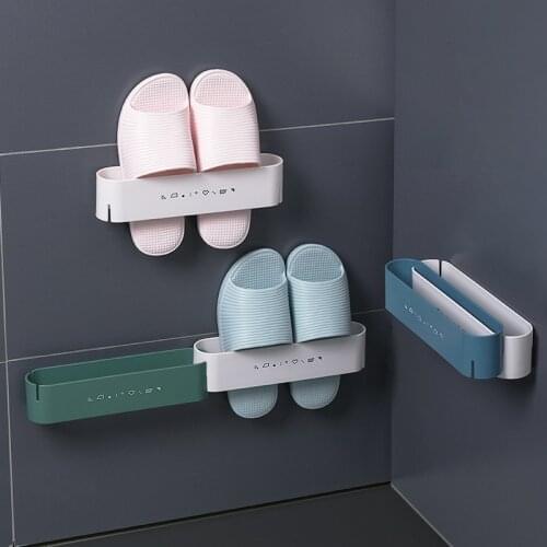 1PCS Bathroom Stackable Slippers Storage Rack Wall-mounted Punch-free Shoe Drain Holder Combinable Self-adhesive Shoes Organizer