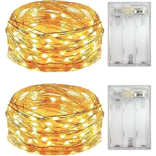 2 Pack Battery Operated Led String Lights,Indoor Mini Led Christmas Fairy Lights,Holiday Party Decoration,50 Leds,5M Silver Wire