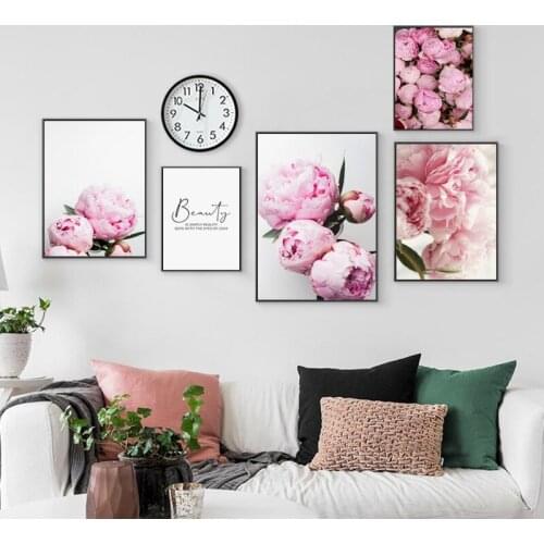 Pink peony living room decoration painting home deco picture wall painting bedroom Canvas posters on the wall in the cabinet