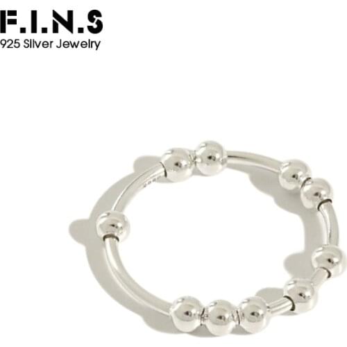 F.I.N.S 925 Sterling Silver Beads Rings For Women New Silver 925 Ladies Rings with Moving Ball Simple Korean Fashion Jewelry