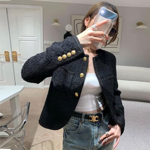 New Autumn Korean Womens Clothes Luxury Chic Tweed Woolen Coat O-Neck Retro Tassel Jacket Top Casaco Outwear