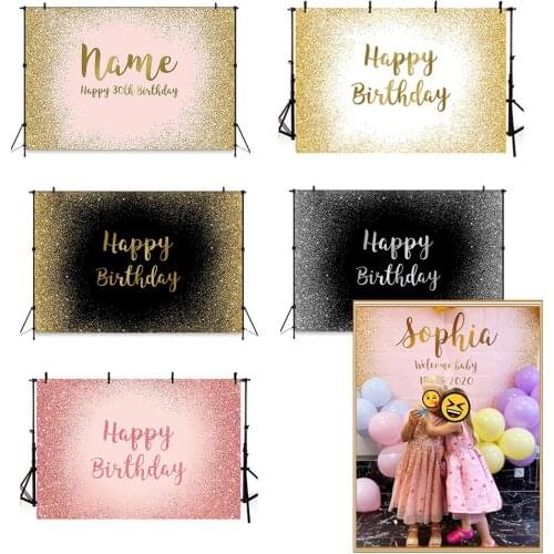 Gold Pink Birthday Party Decoration For Photography Customize Background For Photocall Wedding Baby Shower Curtain Backdrop