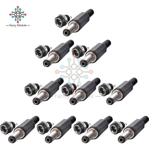 10pcs 2.1x5.5mm DC Power Female Plug Jacks 10pcs + Male Plug Connector Socket Adapter Jacks