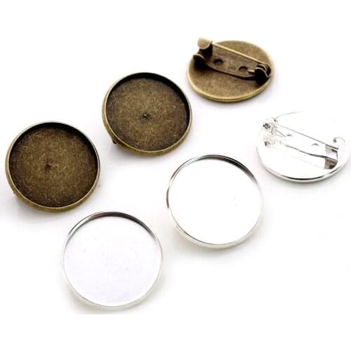 10pcs 20mm Inner Size Antique Bronze and Bright Silver Plated Brooch Style Cabochon Base Setting Charms Pendant