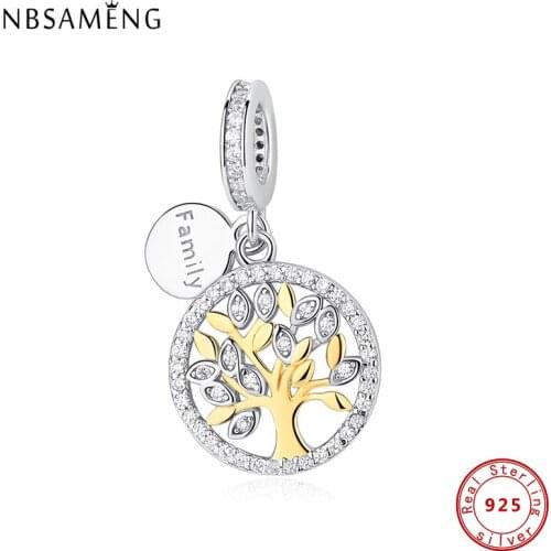 100% Original CZ 925 Sterling Silver Beads Gold Color Charms For Jewelry Making Tree Of Life Fit Bracelet Necklace DIY Women