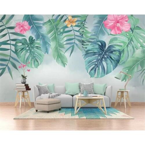 Beibehang Custom size wall papers home decor Nordic minimalist small fresh green leaves watercolor style background 3d wallpaper