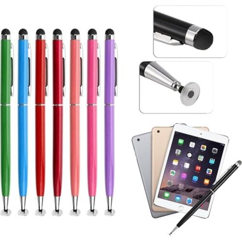 500pcs/Lot 2 In 1 Mobile Phone Stylus Fine Point Round Thin Tip Capacitive Touch Screen Universal For iPad iPhone Custom Logo
