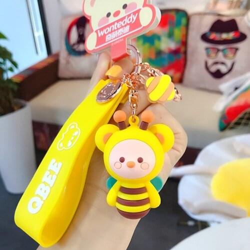 Cartoon Cute Teddy Doll Keychain Fashion PVC Butterfly Caterpillar Ladybug Bee Keyring Pendant Kid Toys Key Chains Bag Charms