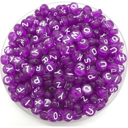 100pcs 7mm Letter Beads Purple Mix Oval Shape 26 Alphabet Charms DIY Beads For Bracelet Necklace Jewelry Making